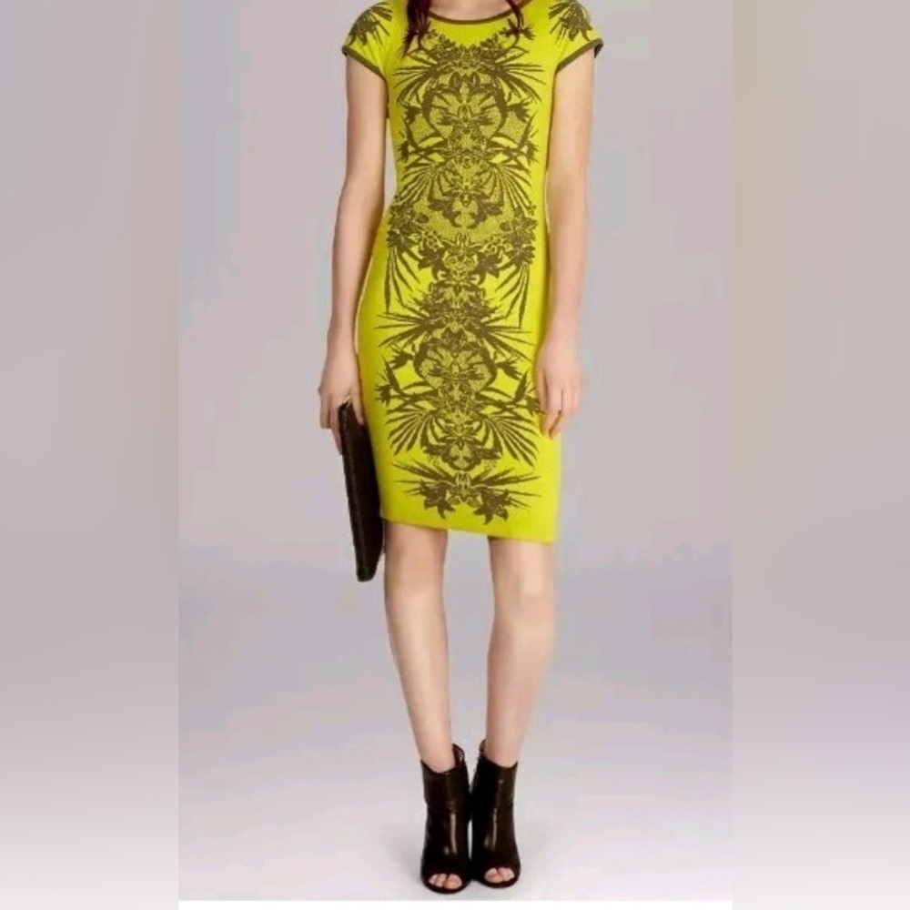 Karen Millen Elegant jungle green/Yellow olive Dress light piling see pictures